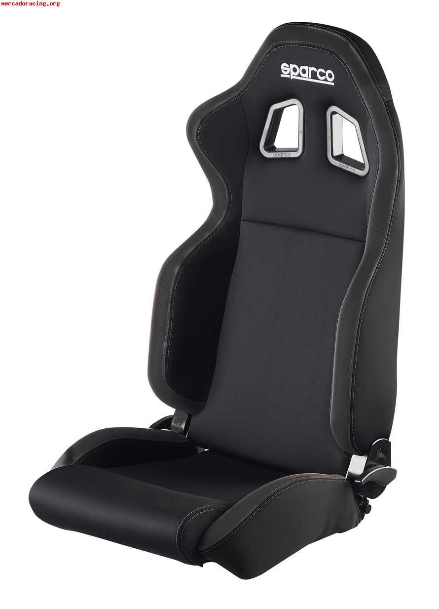Siège Baquet SPARCO R100+ Simili Cuir Noir - Surpiqûres Noires - Réglable Pour Voiture